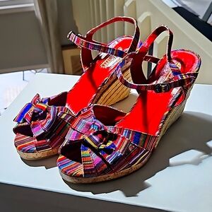 Cliffs Rainbow canvas espadrille high heel sandals by White Mountain